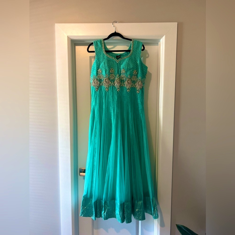 Elegant Teal Embroidered Women Anarkali